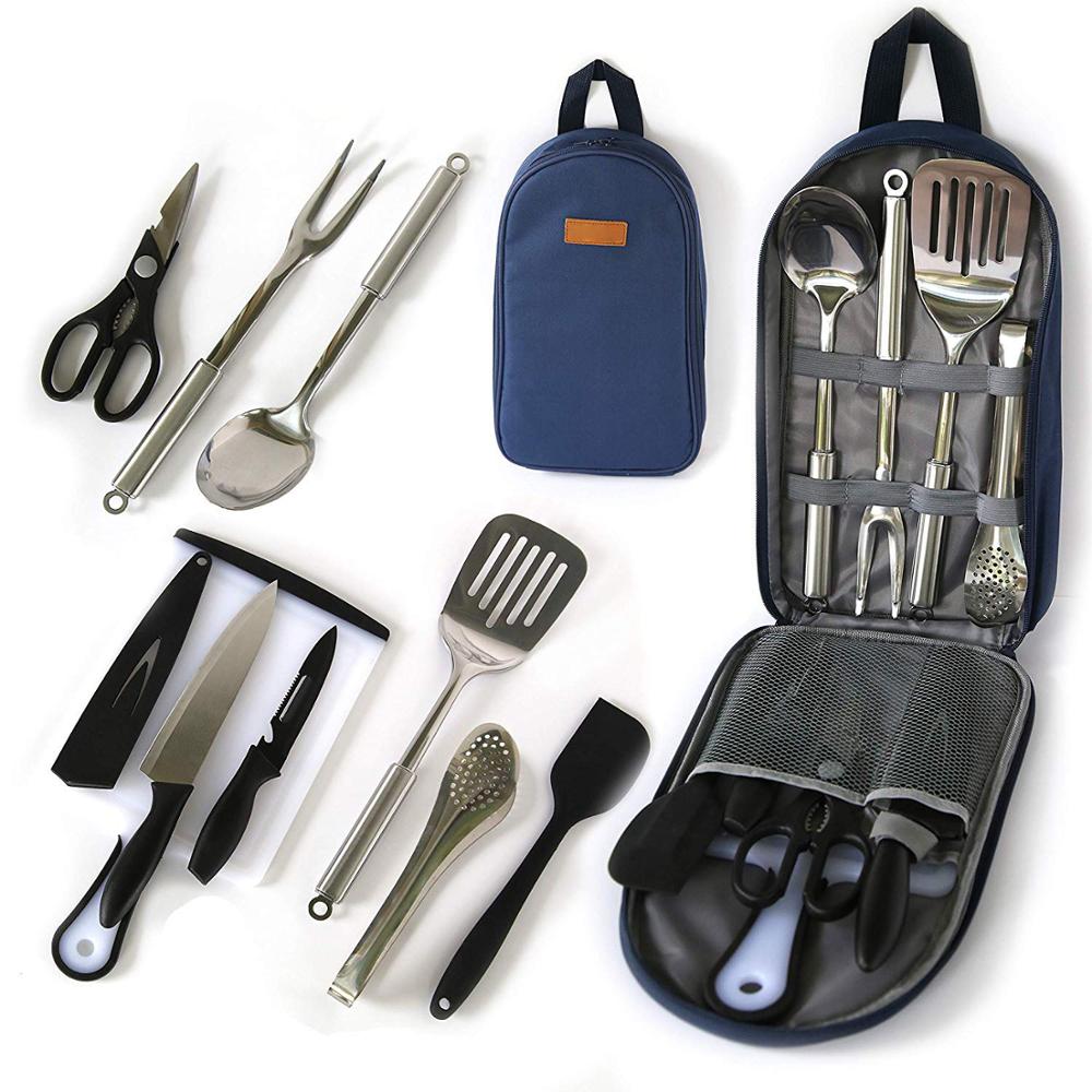 Juego de 9 organizadores de utensilios de cocina para campamento | Utensilios de cocina de acero inoxidable