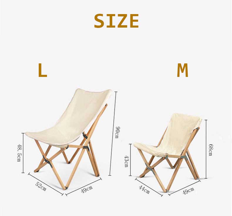 Silla de camping portátil de madera | Soporte de mariposa, tela de lona