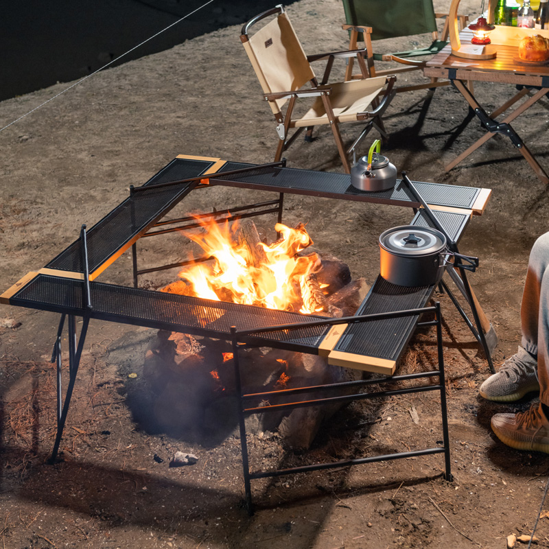 Parrilla de red para fogatas al aire libre, mesa para cocinar sobre rejilla