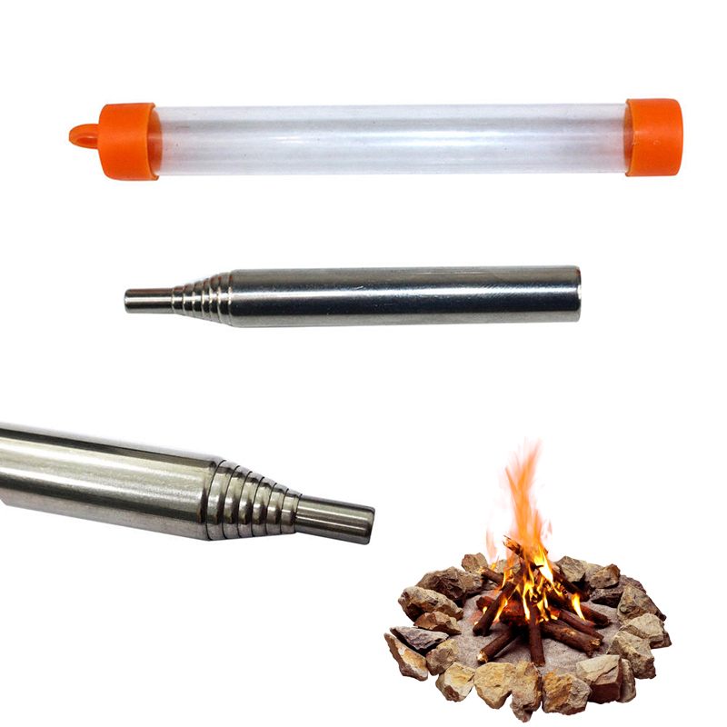 Herramientas de supervivencia para acampar en acero inoxidable con forma de tubo para soplar fuego
