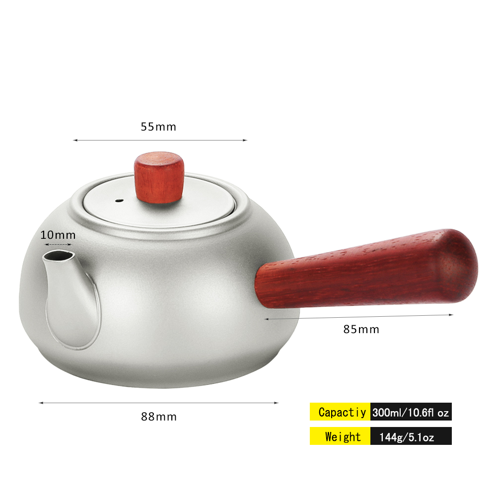 Juego de tetera de titanio para exteriores con 1 tetera, 1 lata de té y 3 tazas