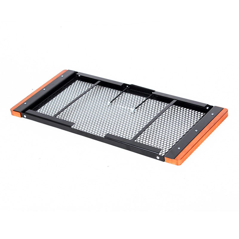 Mesa de red de hierro para acampar con mango de madera anti-escaldaduras