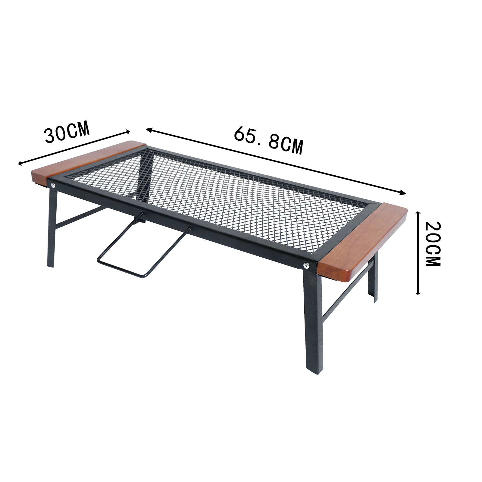 Mesa de red de hierro para acampar con mango de madera anti-escaldaduras