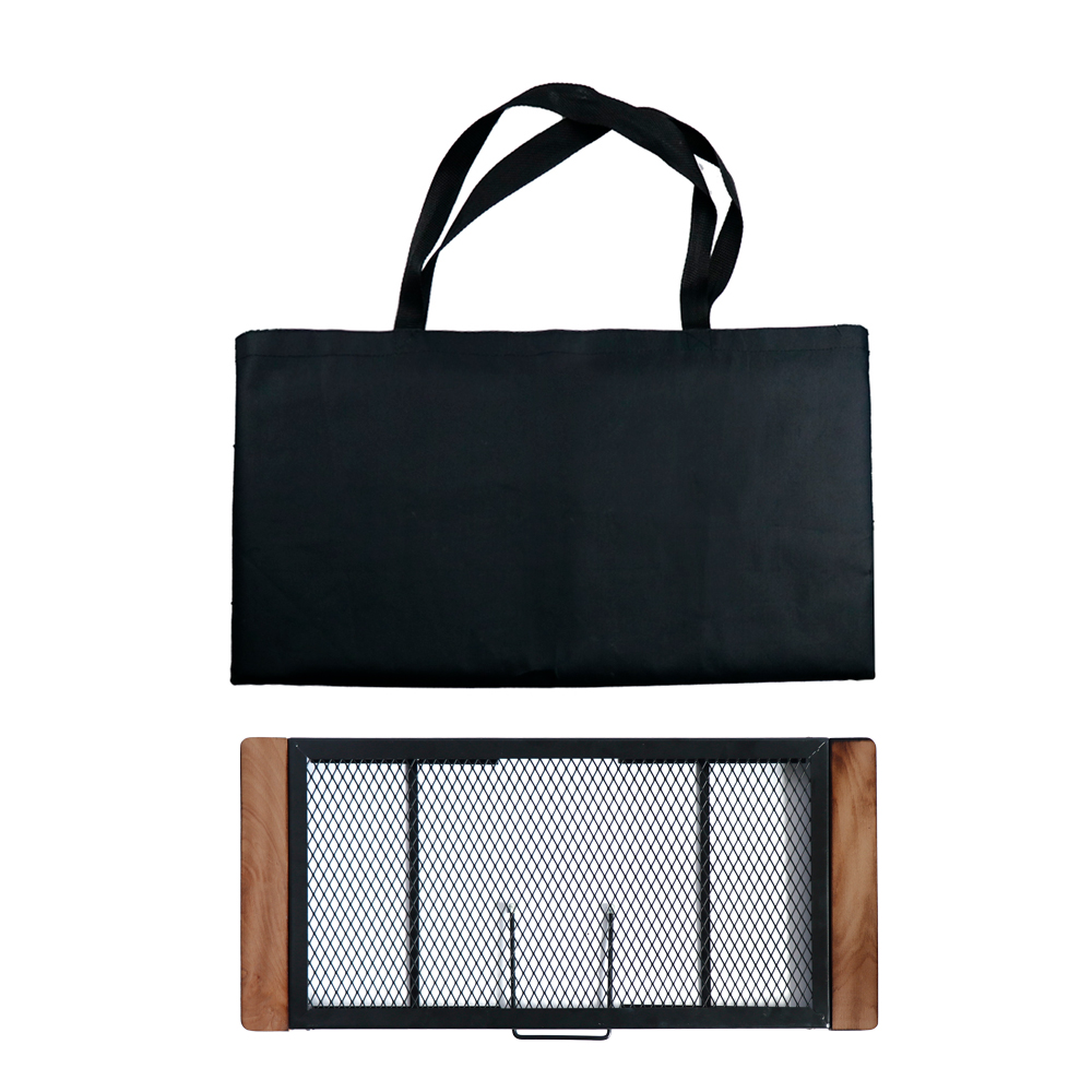 Mesa de red de hierro para acampar con mango de madera anti-escaldaduras