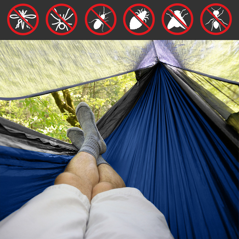 Conjunto de mosquitero y toldo para lluvia para exteriores: hamaca para acampar con columpio