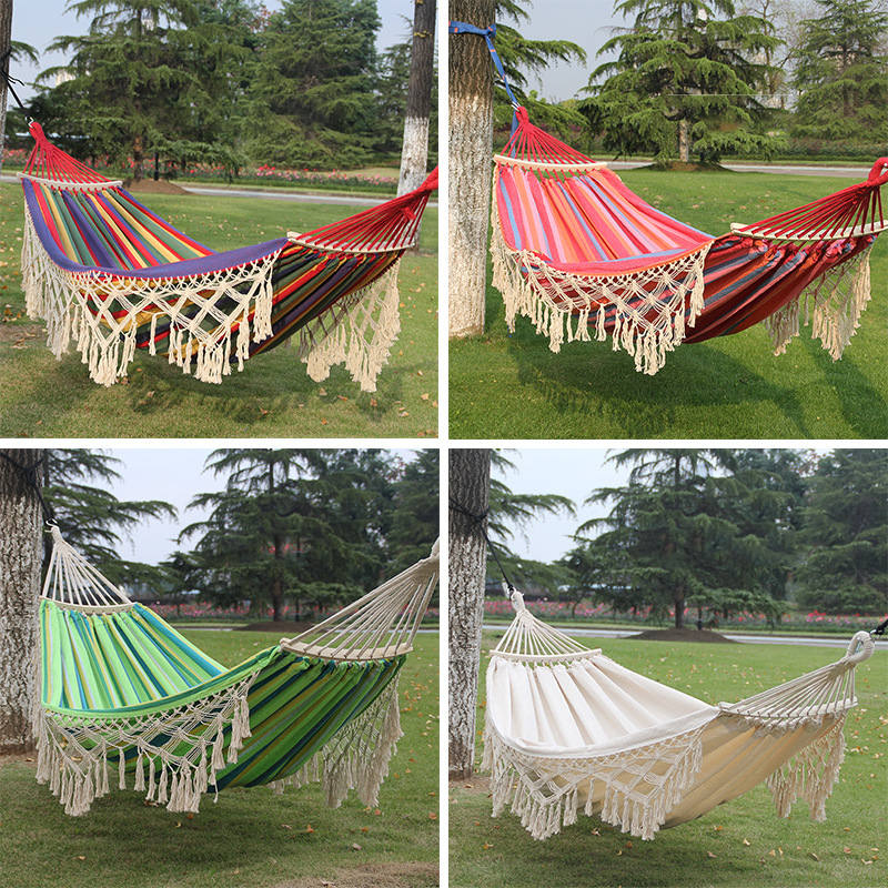 Hamacas con flecos para interior y exterior Hamacas para acampar con borlas