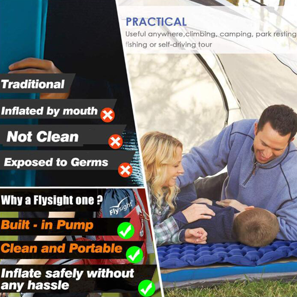 Colchón de aire para dormir al aire libre para acampar con almohada