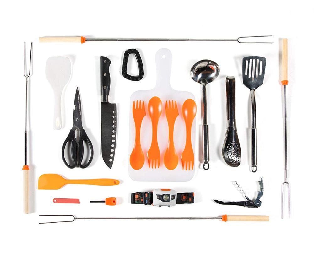 21 piezas de utensilios de cocina para acampar, kits de cocina para viajes