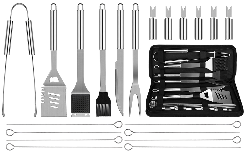 Kit de parrilla de acero inoxidable de 21 piezas con estuche
