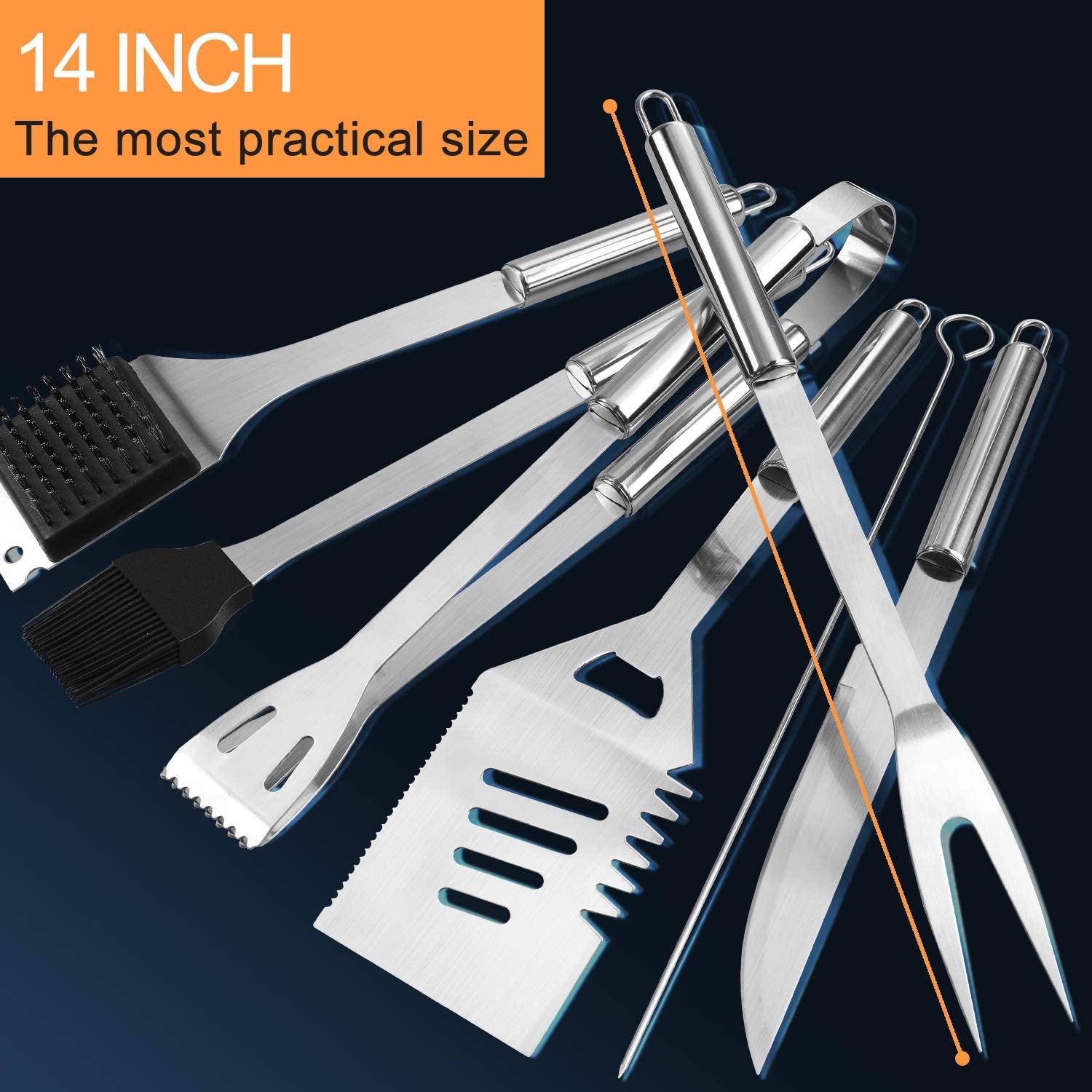 Kit de parrilla de acero inoxidable de 21 piezas con estuche