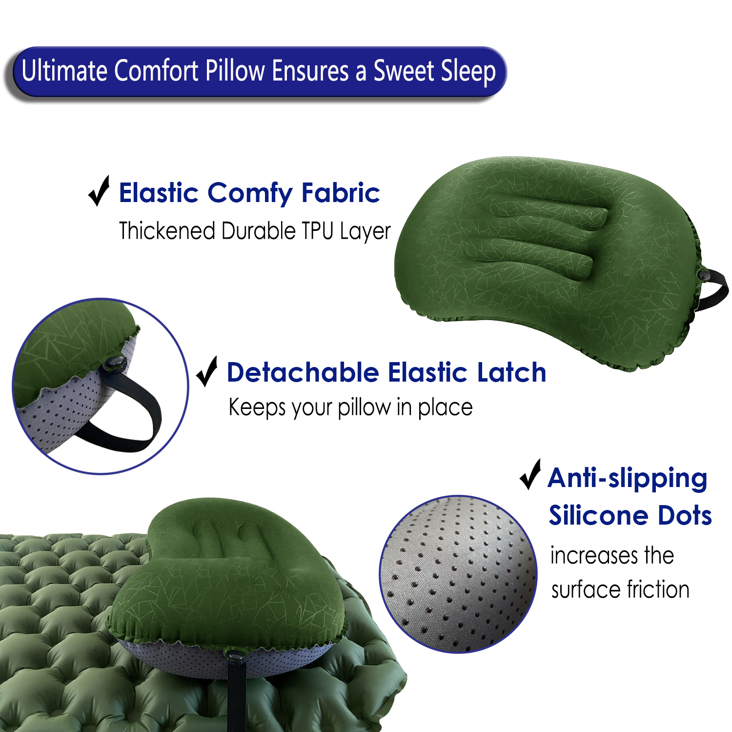 Almohada inflable ligera para acampar al aire libre: almohada de aire para mochileros