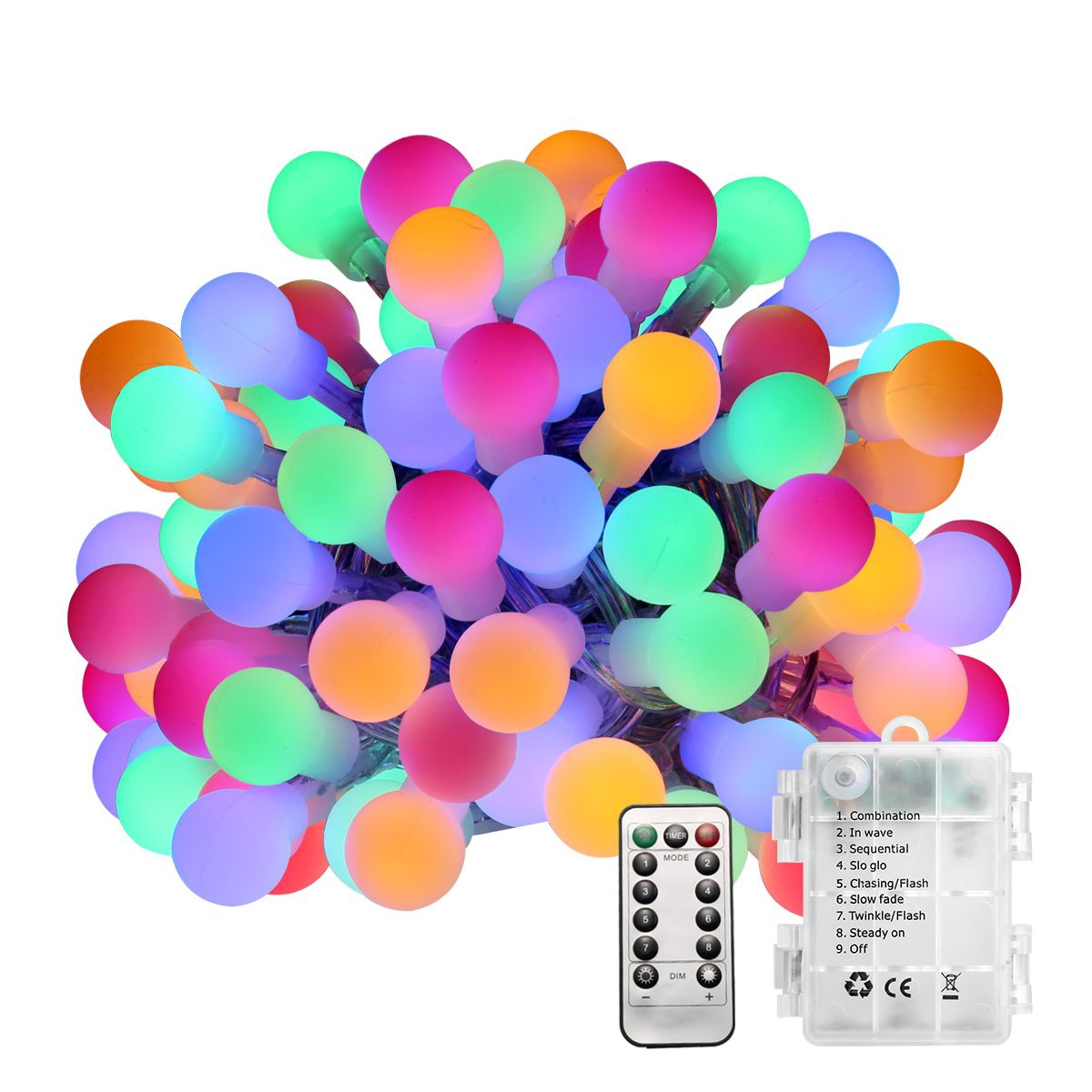 Cadena de luces LED para acampar con USB y bombillas redondas