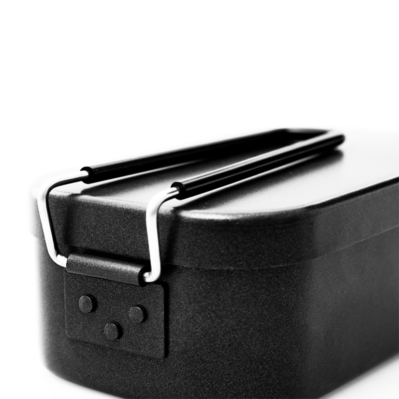 Fiambrera de aluminio negra para acampar, recipiente para comida apto para uso alimentario con revestimiento antiadherente