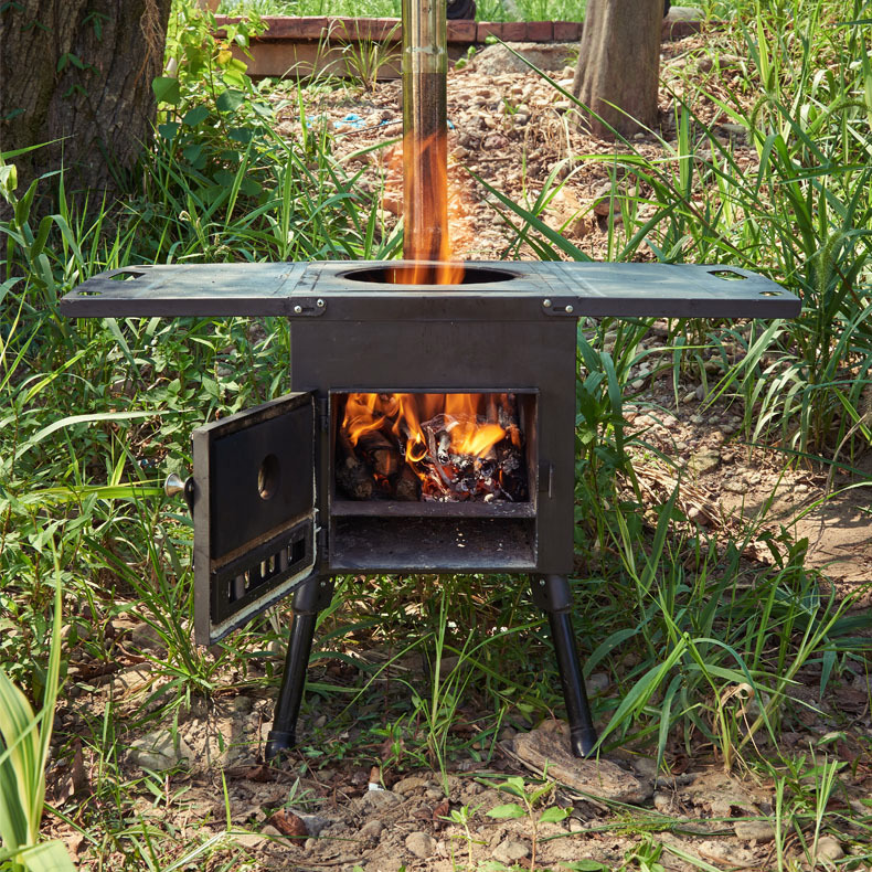 Estufa de leña portátil para acampar al aire libre y calefacción para carpas con cohete sin humo