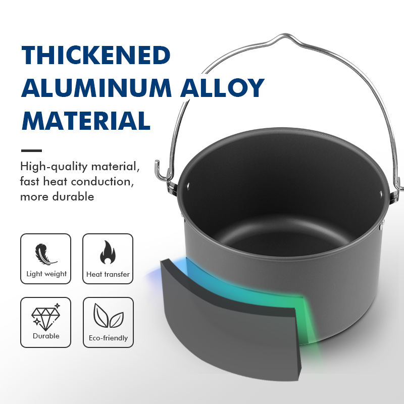 Ollas colgantes para acampar al aire libre de aluminio grueso de 4 l con revestimiento antiadherente