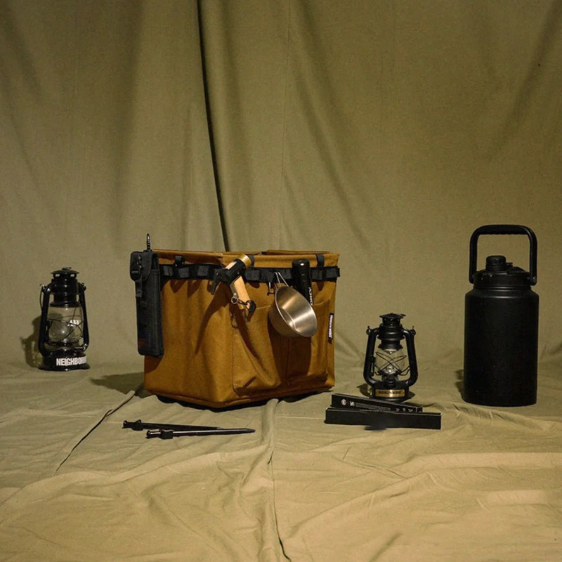Bolsa organizadora de herramientas para acampar al aire libre de color negro