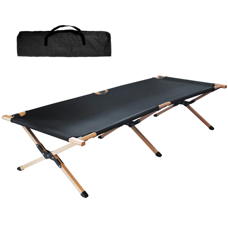 Cama de camping plegable con estructura de madera de haya