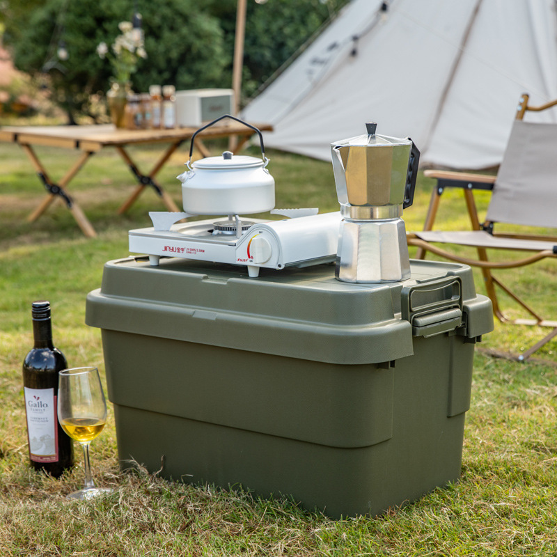 Caja de almacenamiento de plástico de gran volumen para camping y maletero de coche