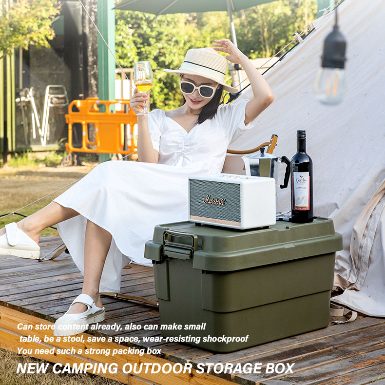 Caja de almacenamiento de plástico de gran volumen para camping y maletero de coche