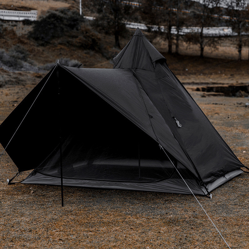 Tienda de campaña impermeable con forma de pirámide negra, tienda de campaña india con protección solar