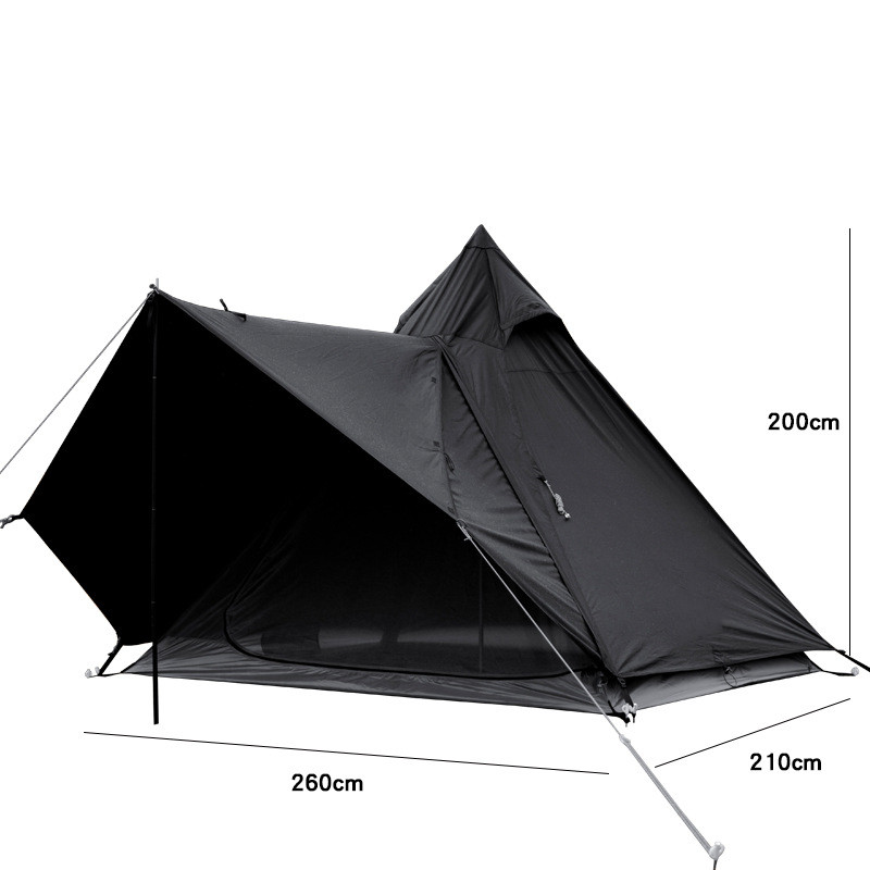 Tienda de campaña impermeable con forma de pirámide negra, tienda de campaña india con protección solar