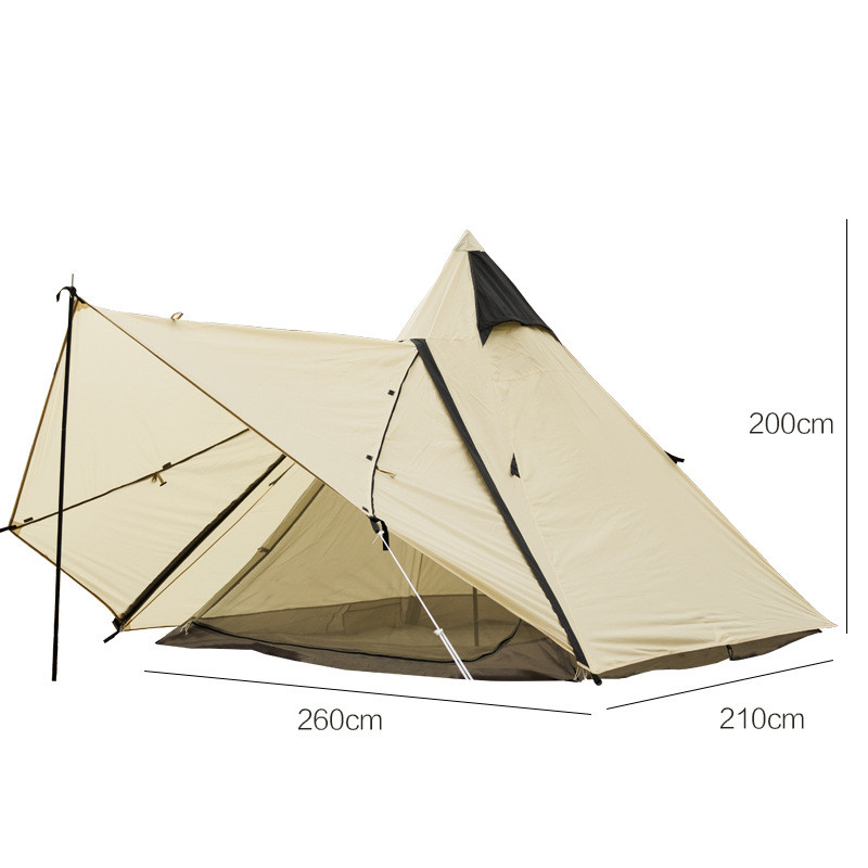 Tienda de campaña impermeable con forma de pirámide negra, tienda de campaña india con protección solar