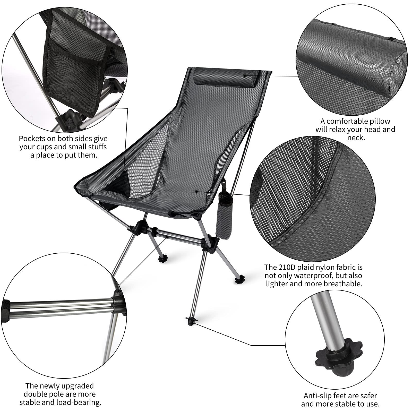 Silla plegable para acampar, color negro y personalizada