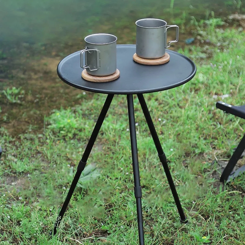 Mesa de picnic plegable de aluminio para exteriores, pequeña y redonda, con altura ajustable
