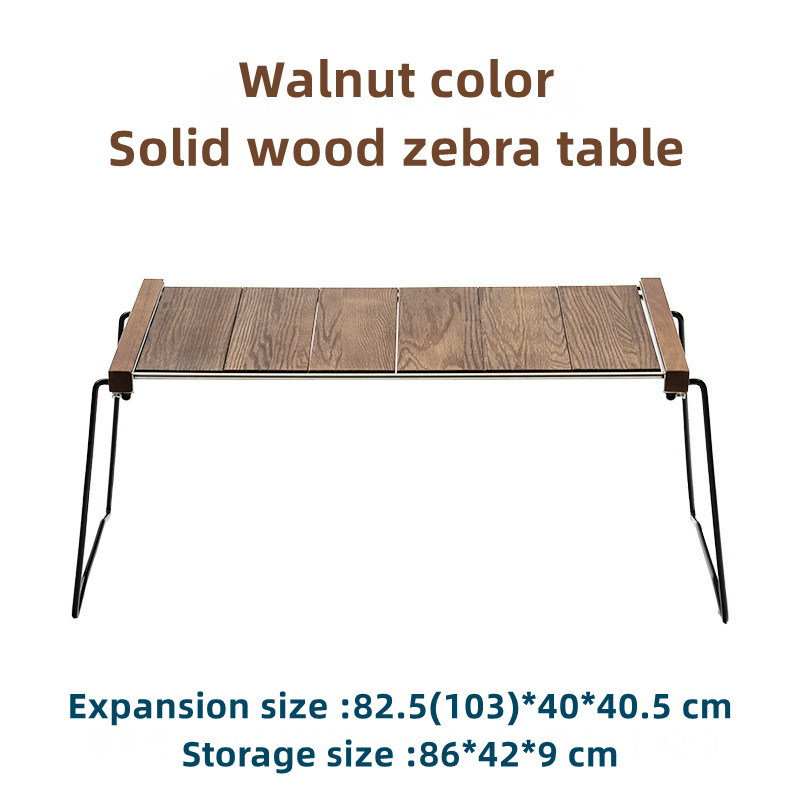 Mesa plegable de madera de nogal para picnic al aire libre, estilo cebra, para barbacoa, patio, playa y jardín