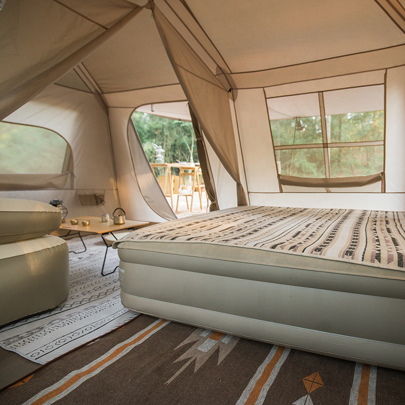 Tienda de campaña glamping de dos niveles y dos dormitorios de 8/13㎡ con toldo