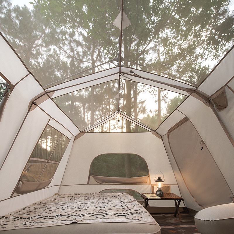 Tienda de campaña glamping de dos niveles y dos dormitorios de 8/13㎡ con toldo