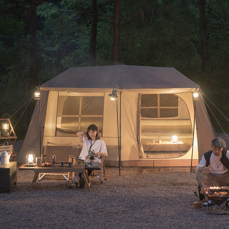 Tienda de campaña glamping de dos niveles y dos dormitorios de 8/13㎡ con toldo