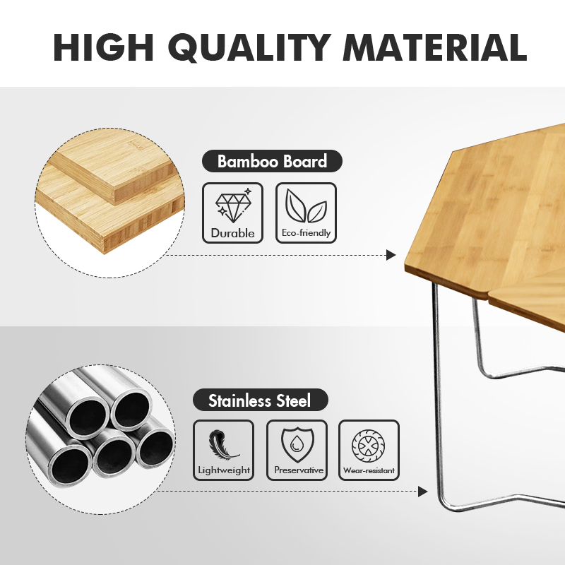 Mesa plegable de bambú para acampar