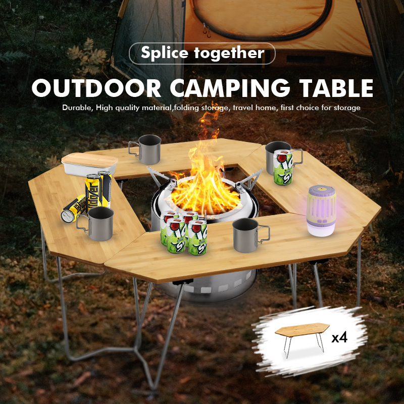 Mesa plegable de bambú para acampar