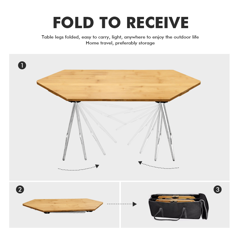 Mesa plegable de bambú para acampar