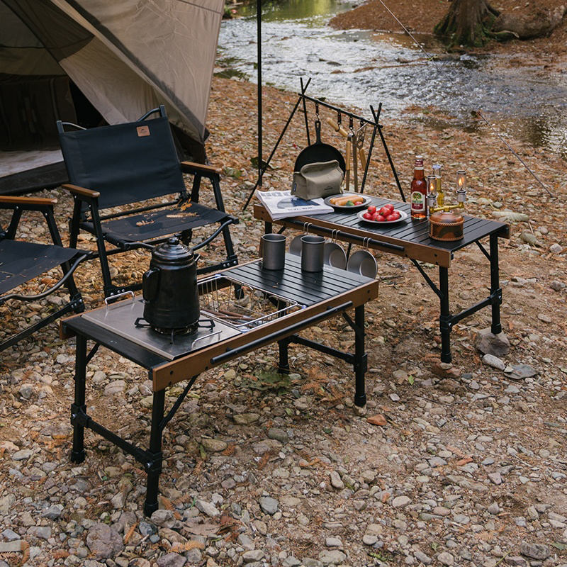 Mesa de aluminio para acampar al aire libre IGT para picnic y barbacoa