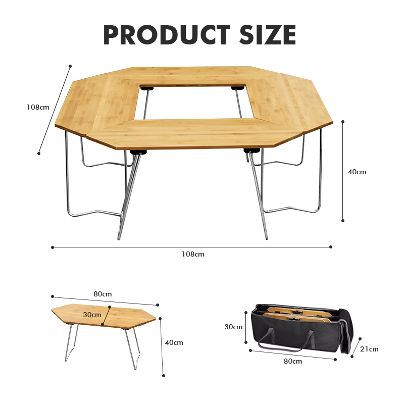 Mesa plegable de bambú para acampar