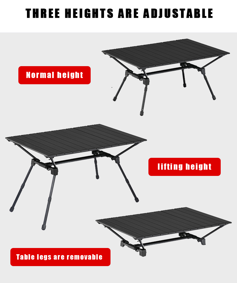 Mesa de camping plegable de aluminio, ligera y portátil, con patas telescópicas