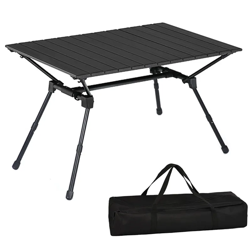 Mesa de camping plegable de aluminio, ligera y portátil, con patas telescópicas