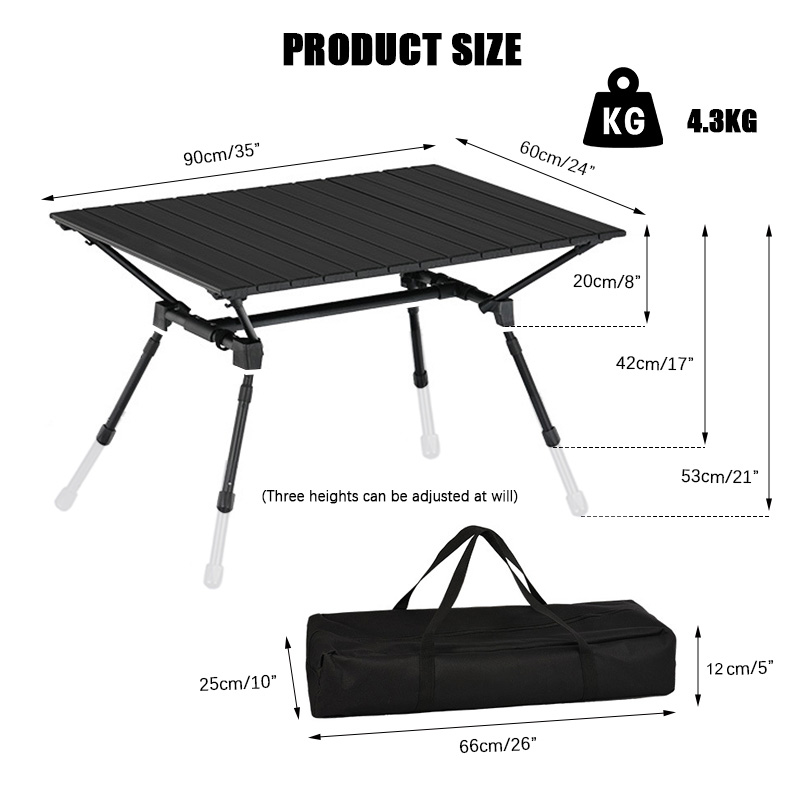 Mesa de camping plegable de aluminio, ligera y portátil, con patas telescópicas