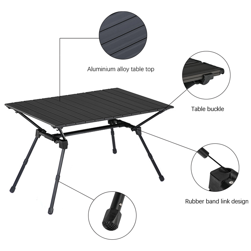 Mesa de camping plegable de aluminio, ligera y portátil, con patas telescópicas