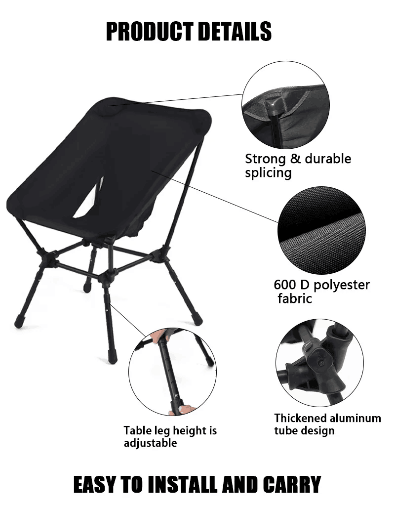 Silla de camping plegable de aluminio ajustable con 3 marchas