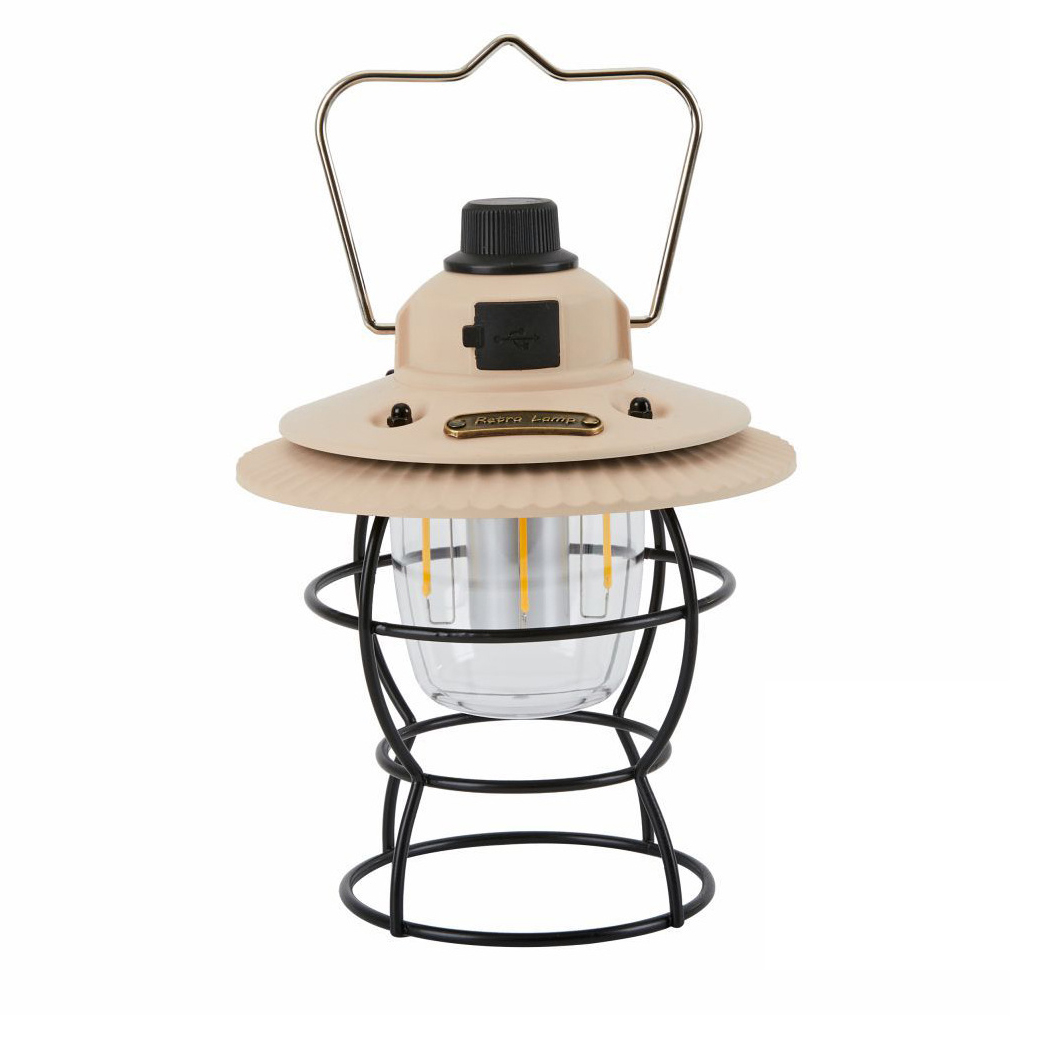 Lámpara de campamento portátil, lámpara vintage, recargable por USB, resistente al agua, retro, LED, para exteriores, para acampar