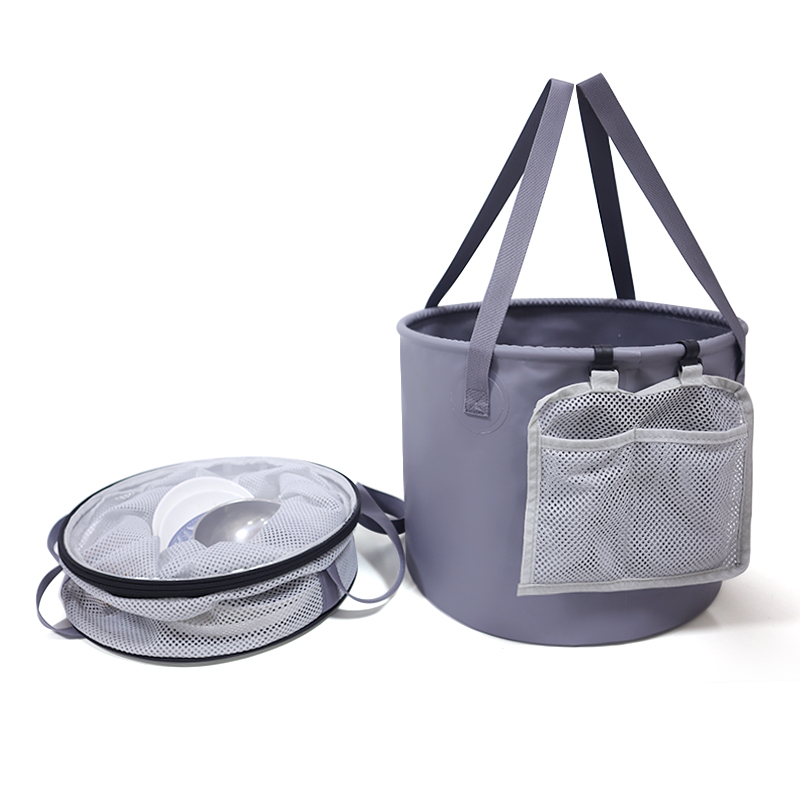 Cubo de agua plegable de PVC para pesca y lavado al aire libre con bolsa de cuerda para acampar, pescar y lavar