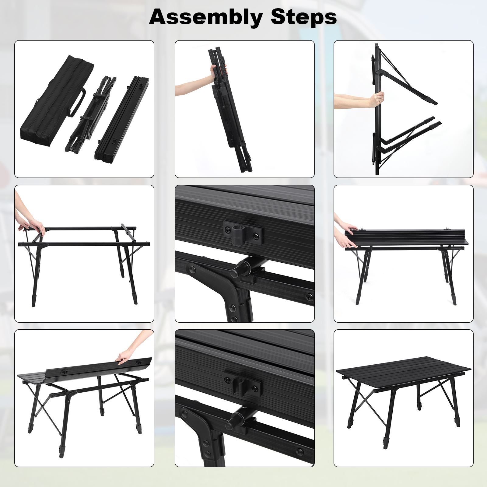 Mesa de camping plegable portátil | Altura ajustable, ultraligera, plegable
