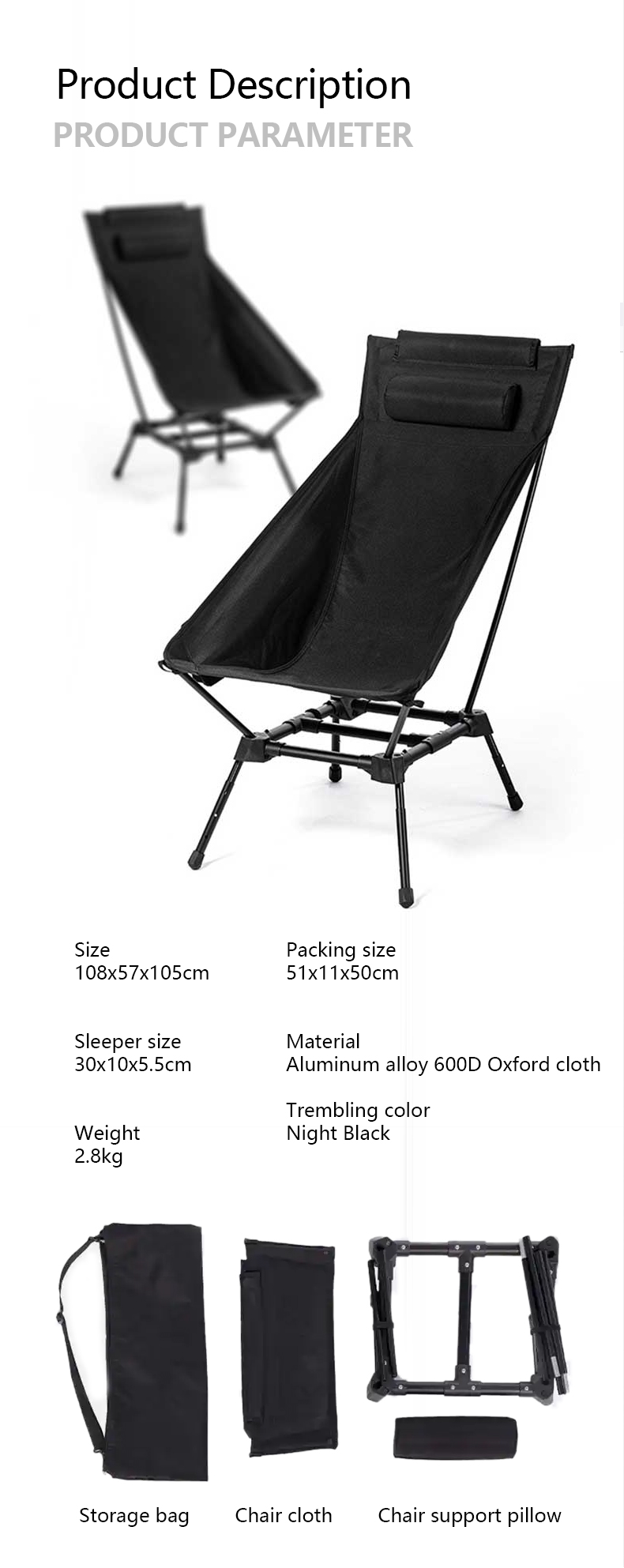 Silla de playa para acampar ajustable y resistente, plegable y ultraligera de 2 posiciones