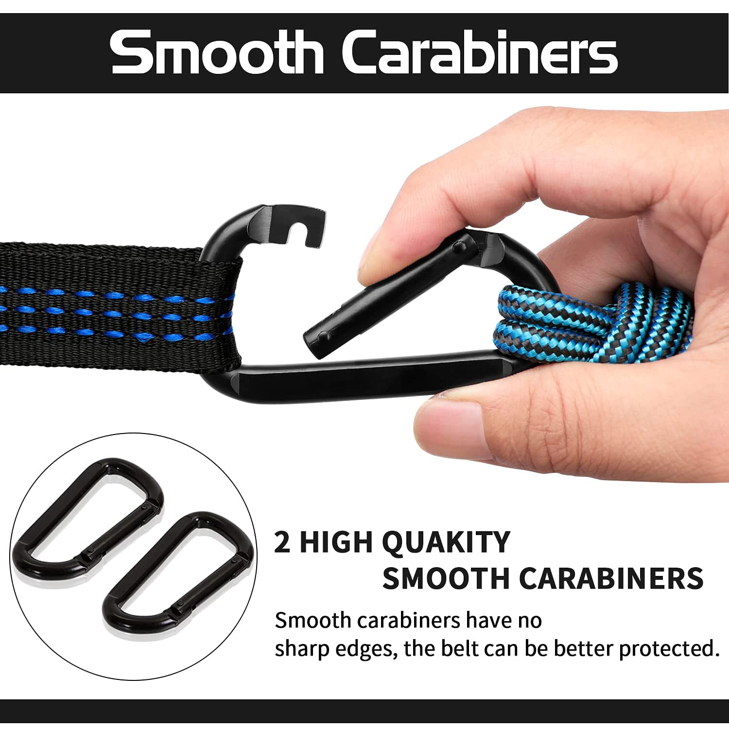 Hamaca extragrande para dos personas con correas y mosquetón negro