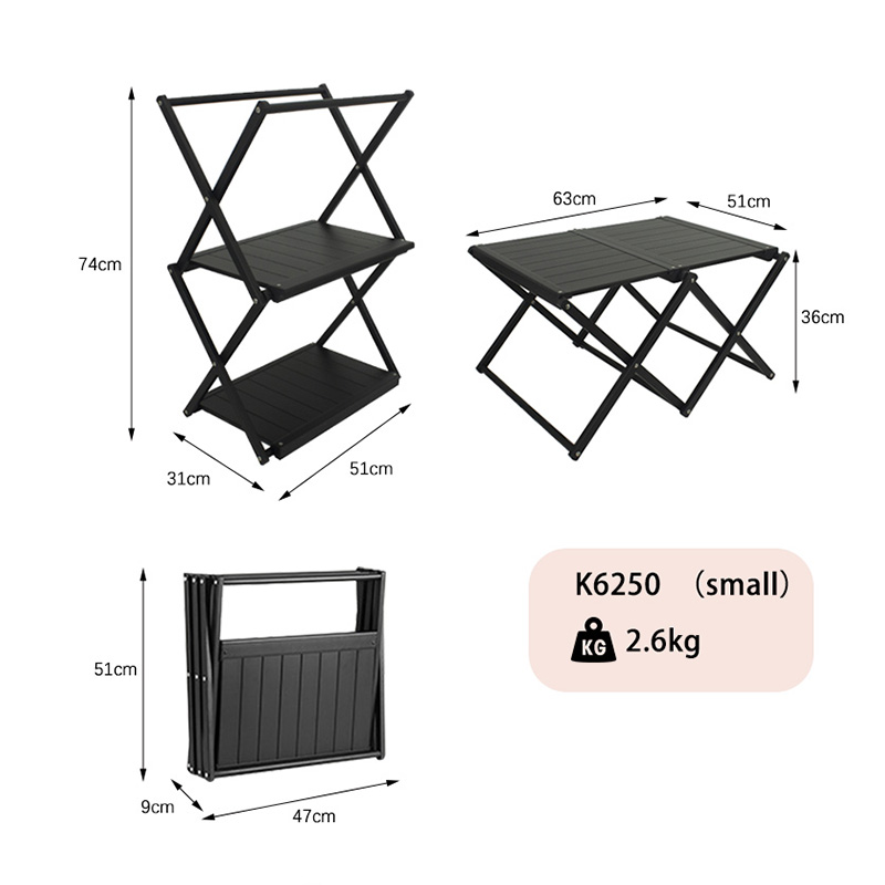 Estante plegable para acampar y mesa de picnic 2 en 1: estante de almacenamiento de escritorio
