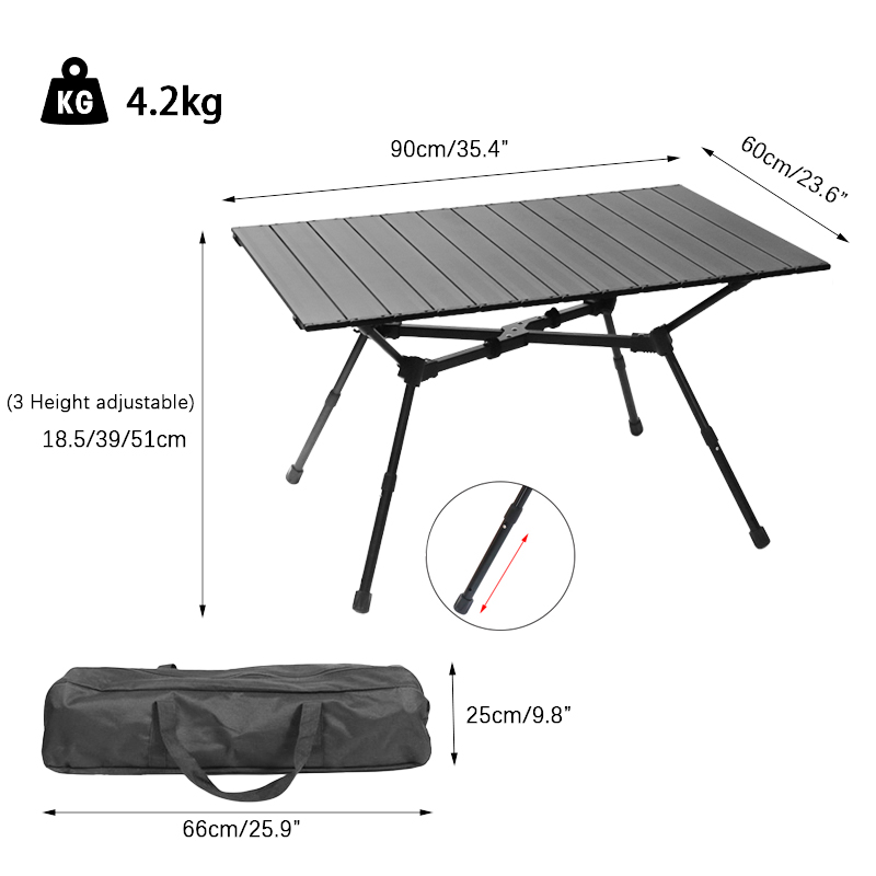 Mesa de camping plegable portátil de aluminio para jardín, patio, fiesta, picnic, viajes