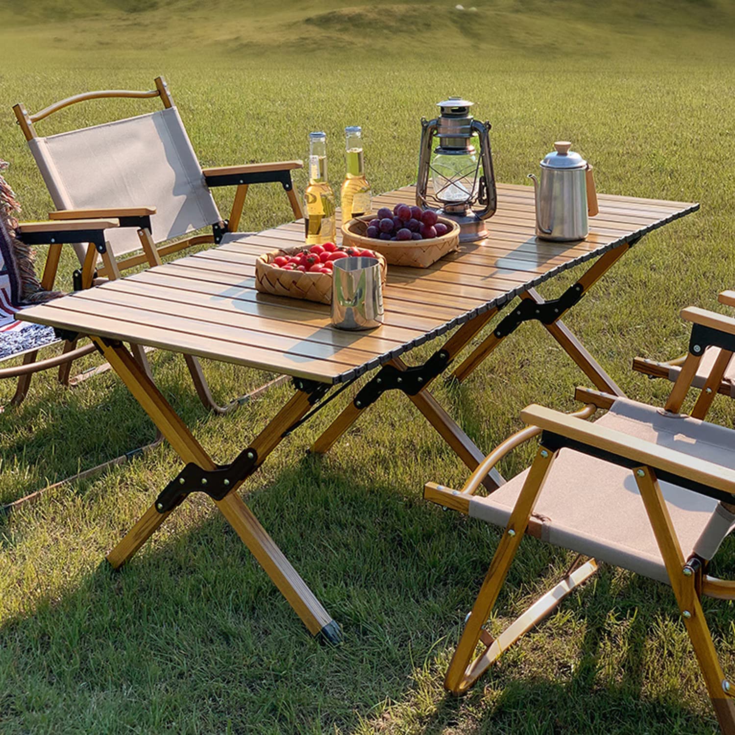 Mesa de camping enrollable plegable de aluminio para exteriores, picnic, barbacoa y viajes